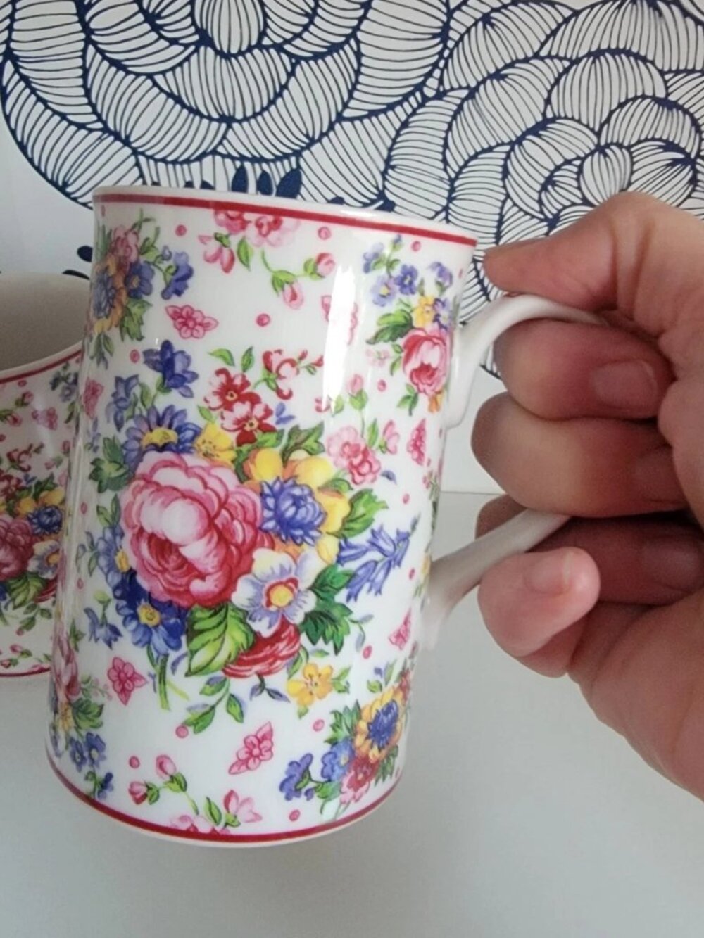 Royal Albert Afternoon Tea II mugs x4 set Lady Carlyle, pink floral EUC chintz